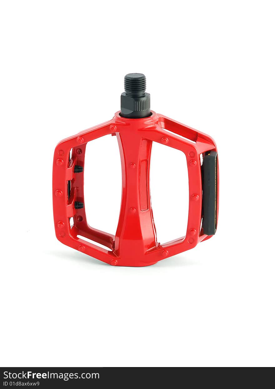 Red cycling pedal isolated on white background with clipping 
path