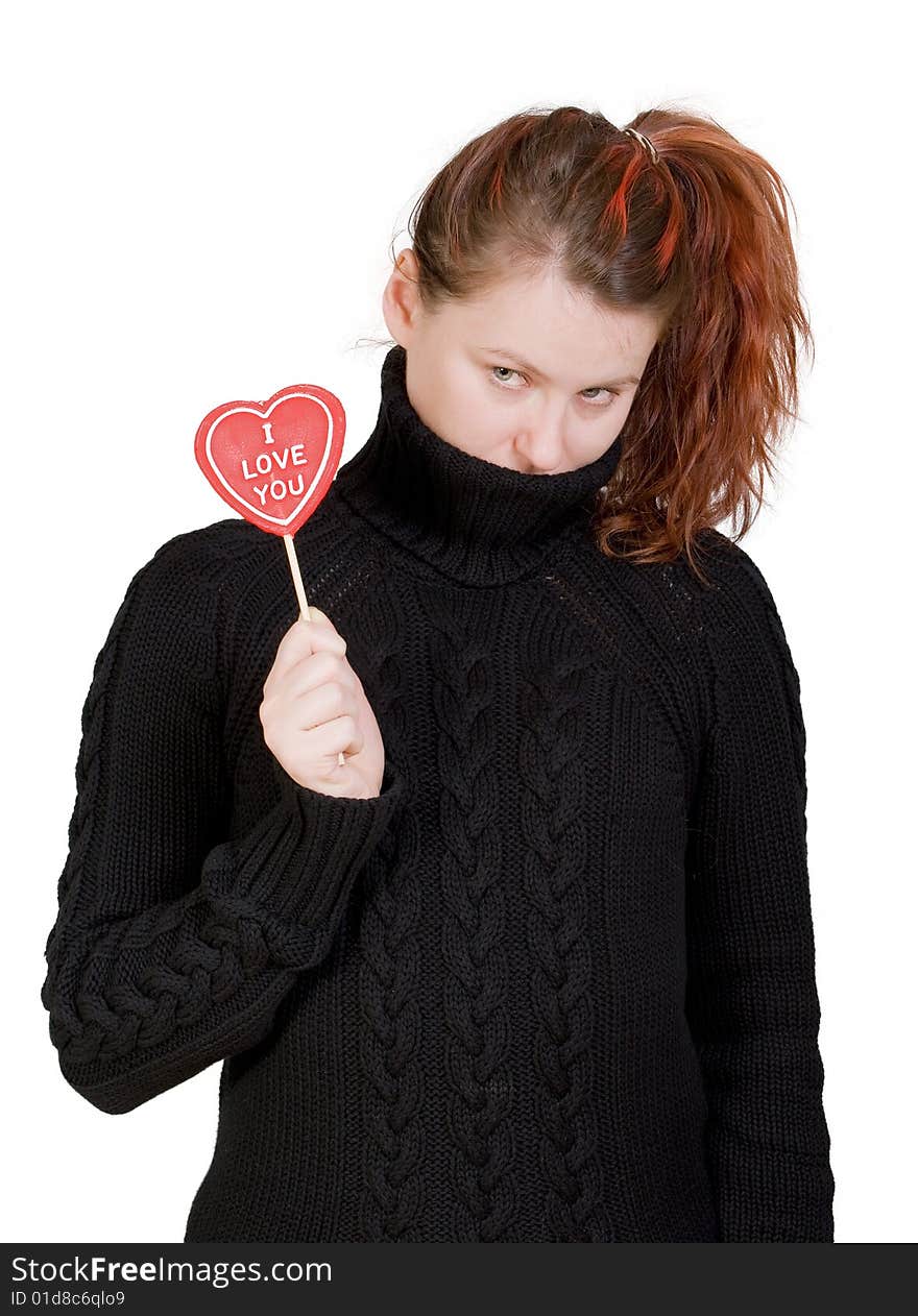 Young beautiful girl with red lollypop in hand. Young beautiful girl with red lollypop in hand