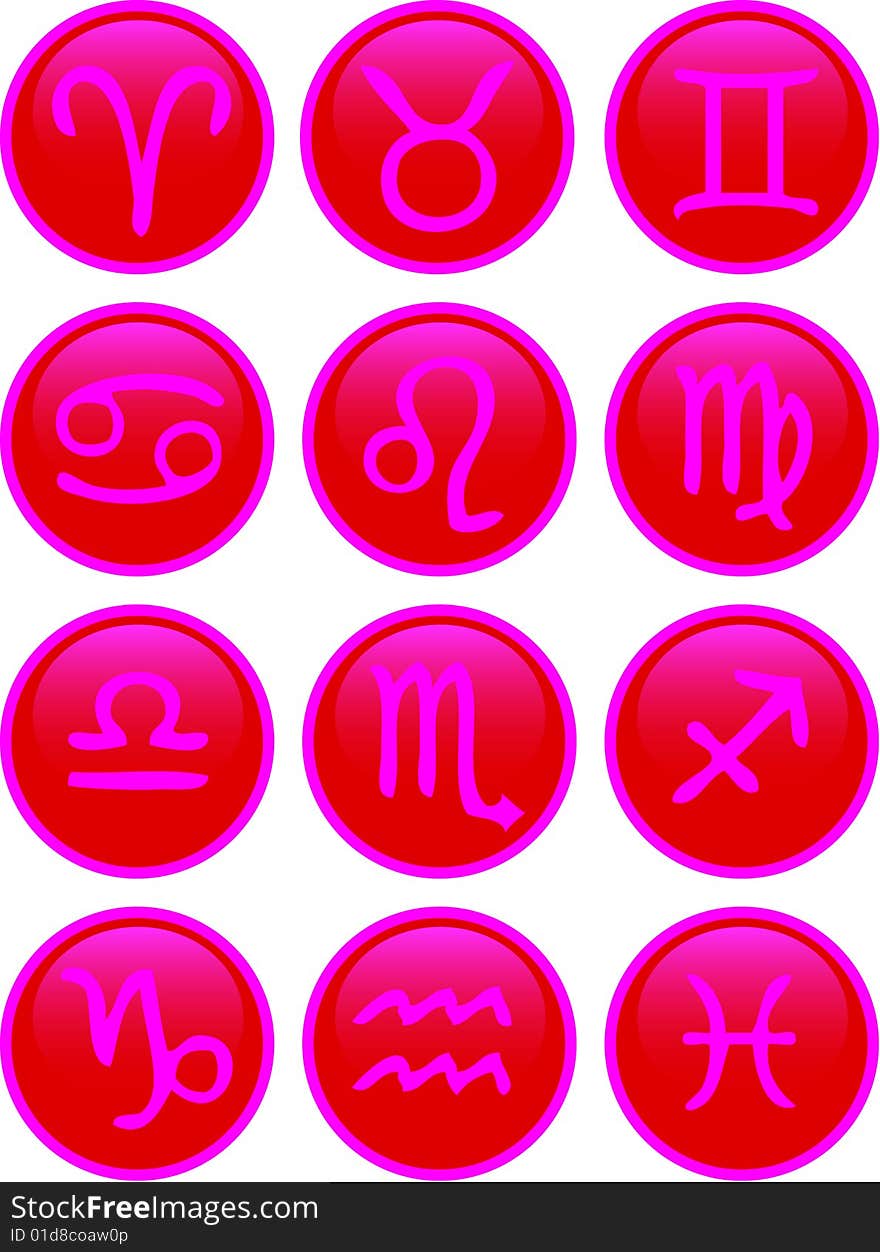Zodiac Icon Set red and pink