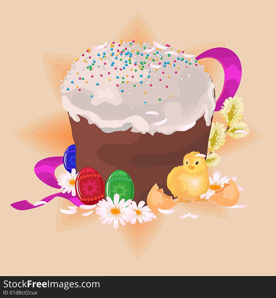 Easter cake and chicken eggs for in vector format. Easter cake and chicken eggs for in vector format