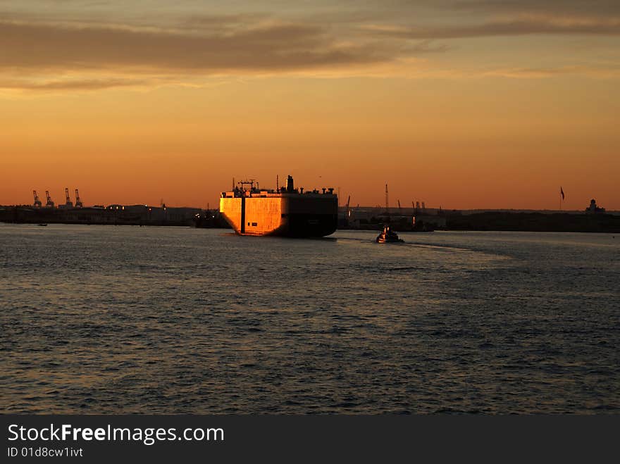 Port near New York, sunset, USA. Port near New York, sunset, USA