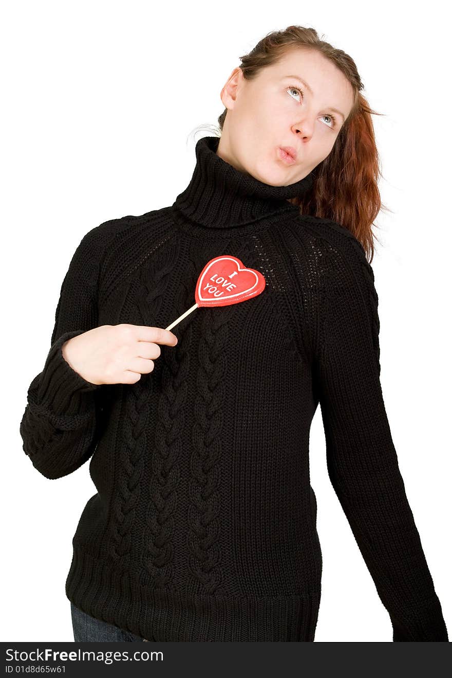 Young beautiful girl with red lollypop in hand. Young beautiful girl with red lollypop in hand