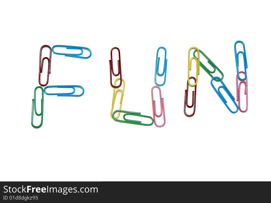 Photo of paper clips from which the word fun is laid out.