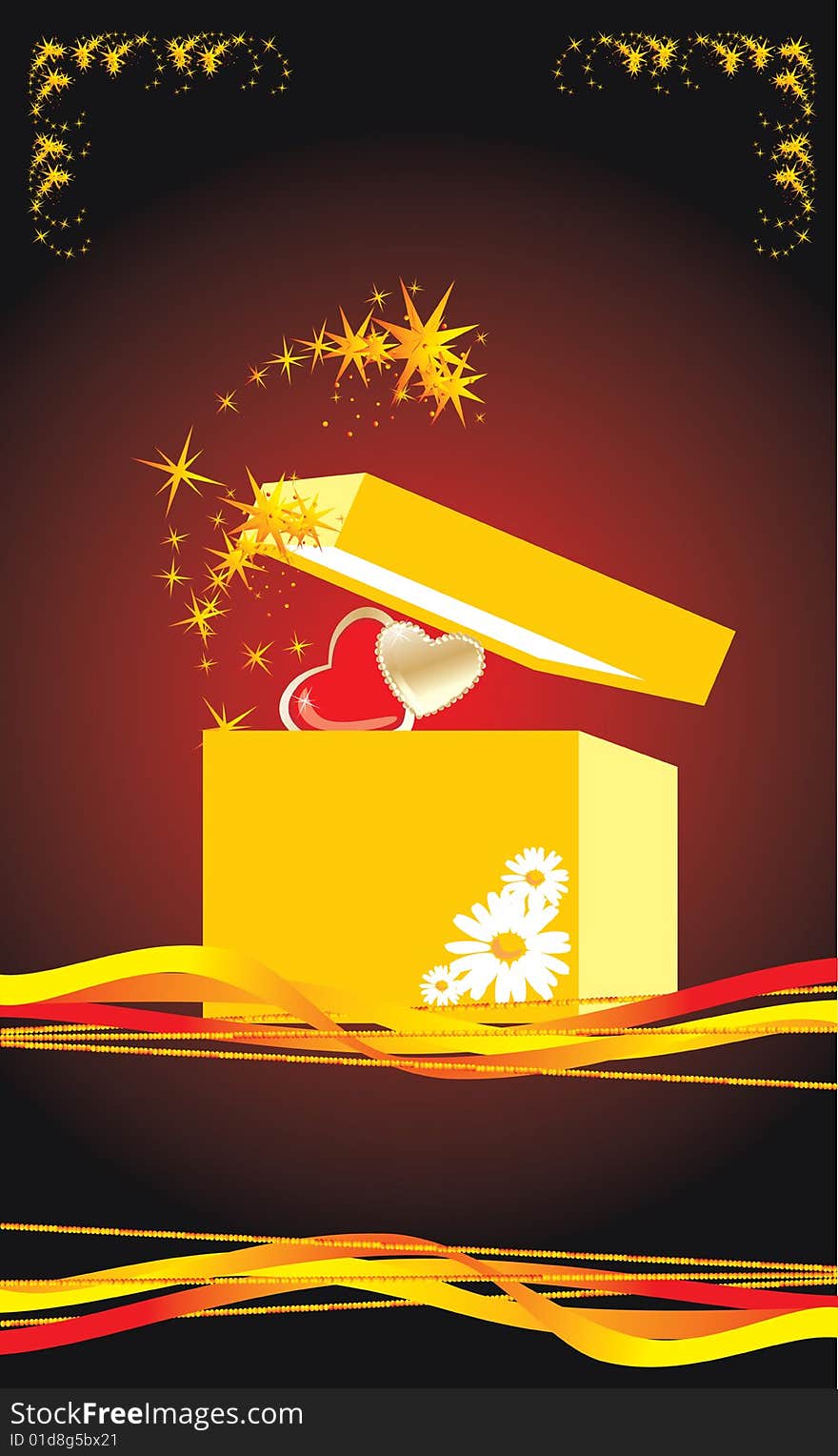 Hearts in a gift box. Background for card. Vector illustration