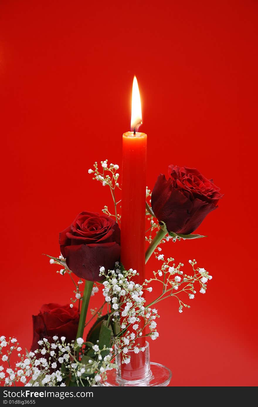 Red Roses With Candle