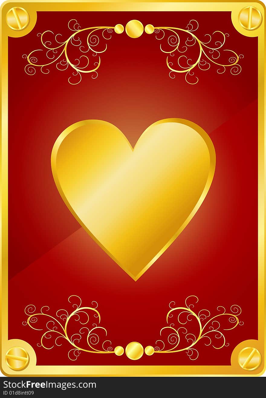 Beautiful Valentines Day Background with Gold Heart and Screws. Additional vector format in EPS (v.8).