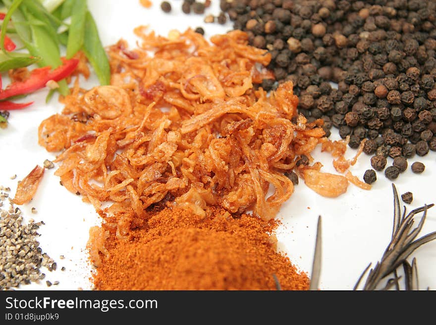 Herbs and spices on white background. Herbs and spices on white background