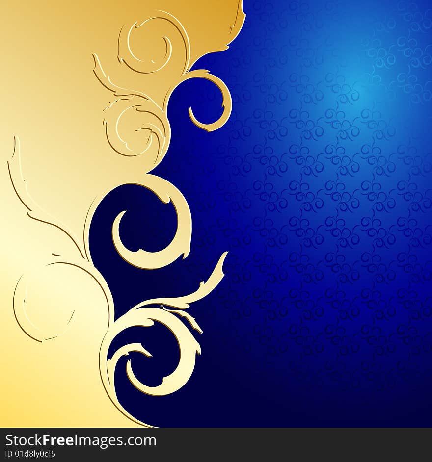 Vector elegant floral frame in blue and gold colors