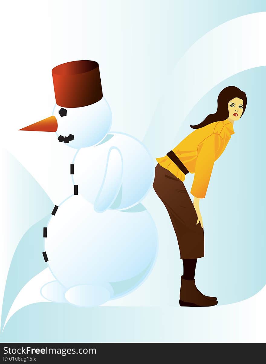 Girl with snowman