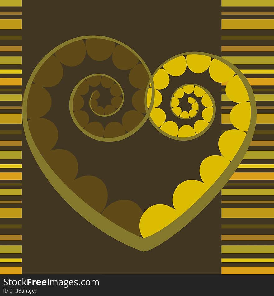 Retro heart in green and yellow