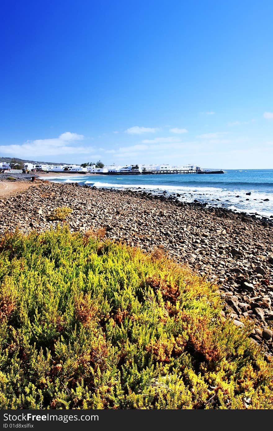 Atlantic stony shore of Canary Island Lanzarote. Atlantic stony shore of Canary Island Lanzarote