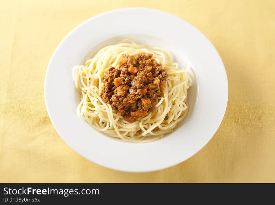 Plate with italian pasta, Spaghetti Bolognese