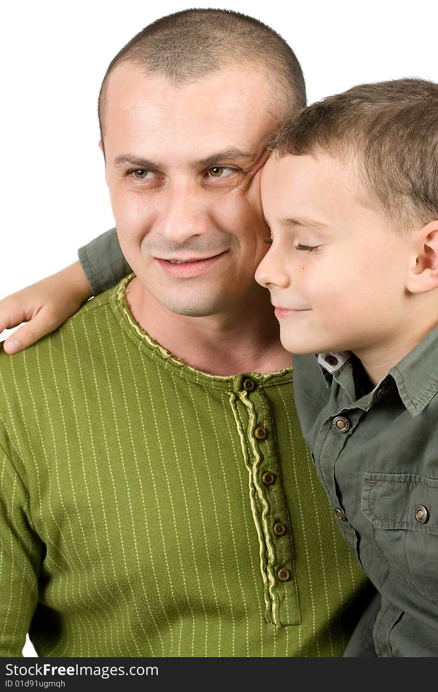 Father and son portrait isolated on white