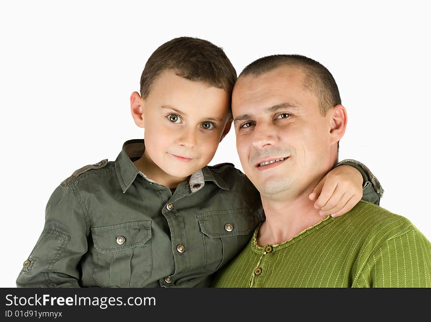 Father and son portrait isolated on white