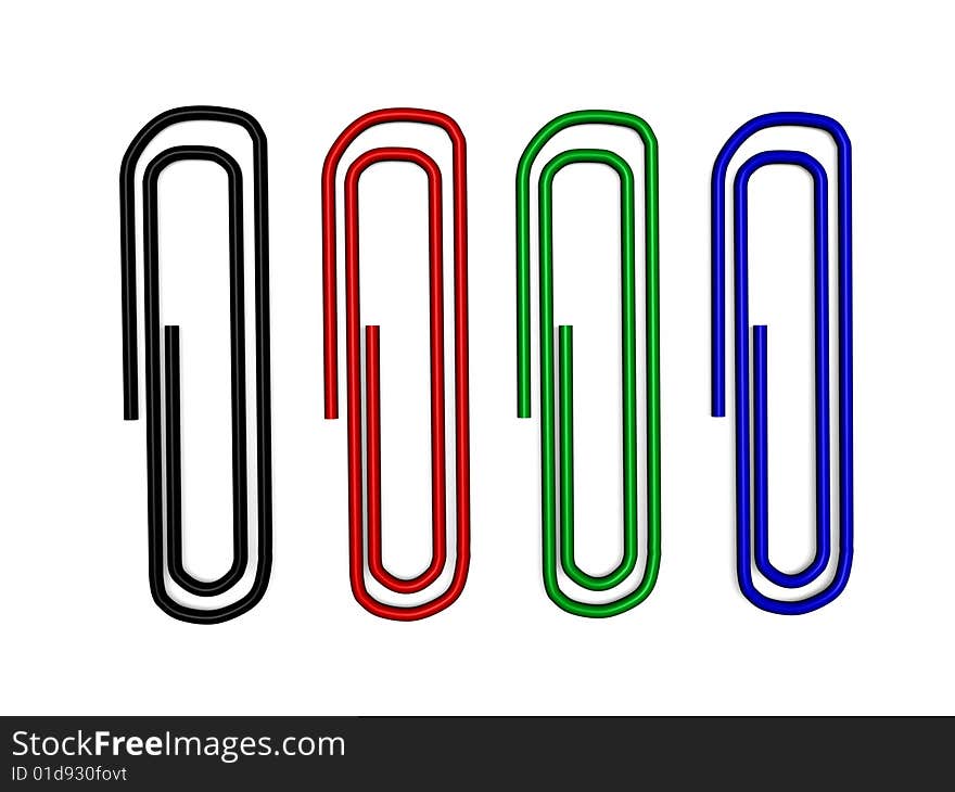 Colored paperclips isolated on white