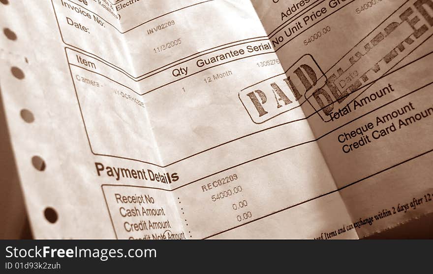 Close up of financial Invoice