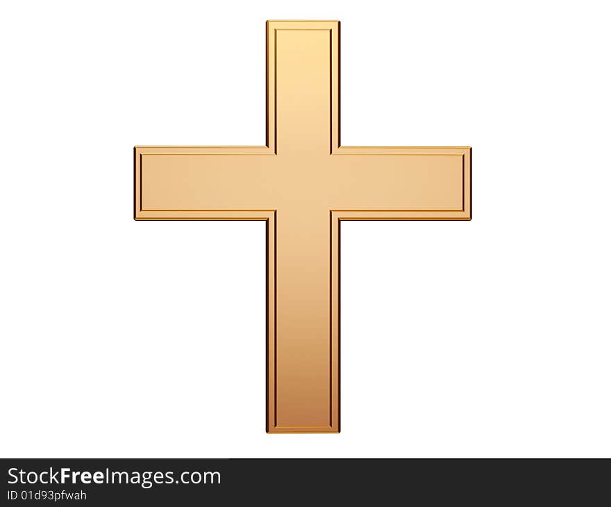 Golden cross isolated on white