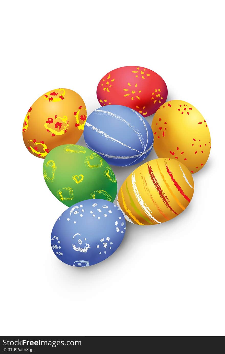 Colored easter eggs isolated on white background (with clipping path)