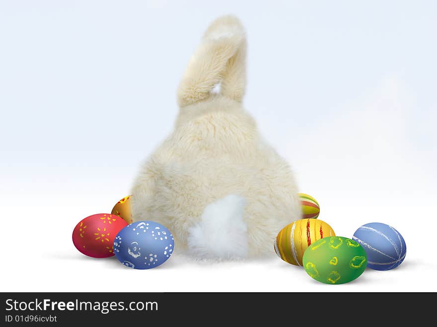 Easter bunny and colorfull easter eggs. Easter bunny and colorfull easter eggs