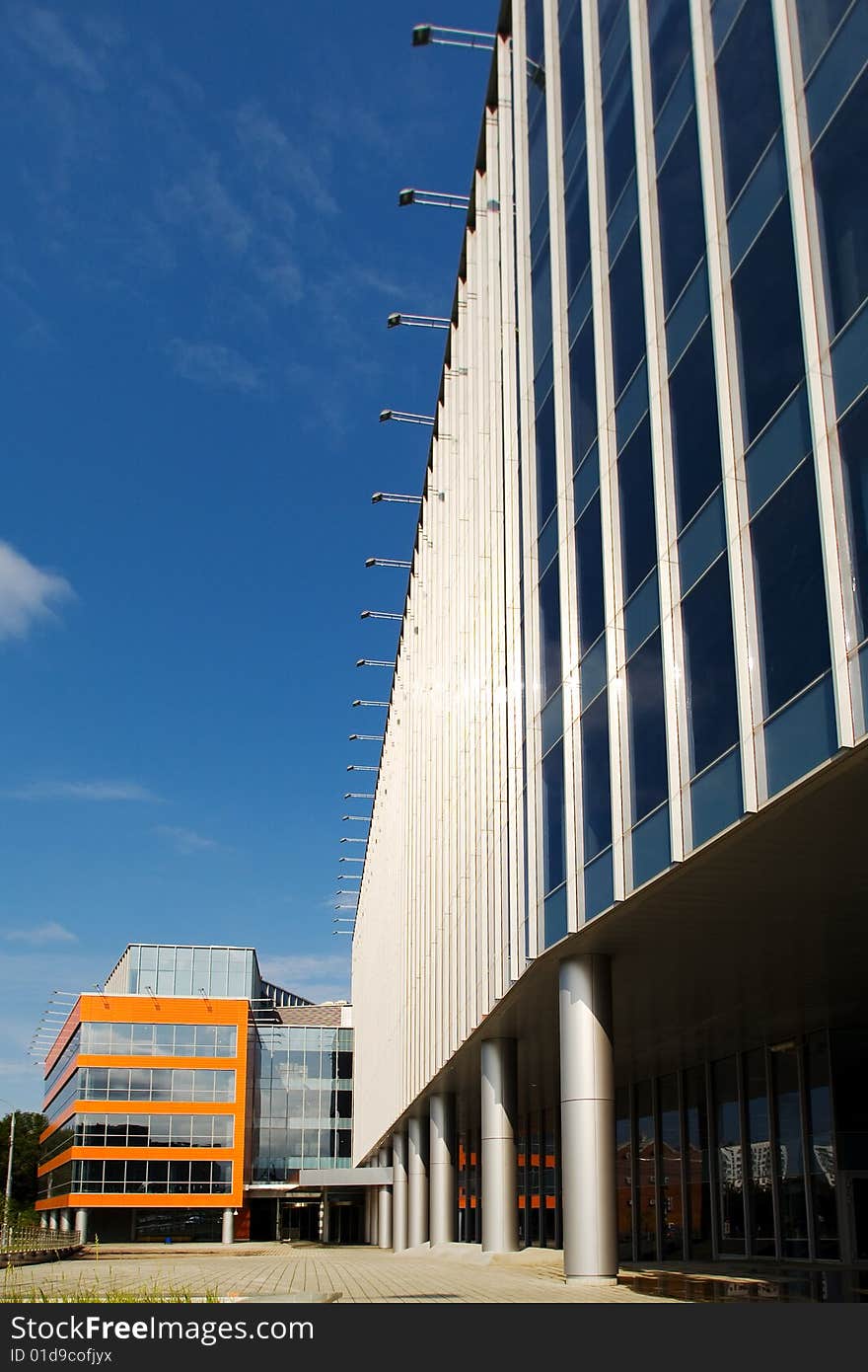 Modern architecture glas facade in summer time