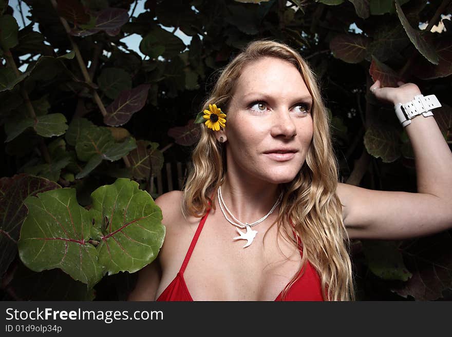 Young woman posing in a nature scene