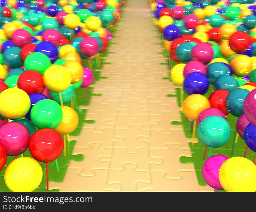 A puzzle way with colored balls. With DOF effect.