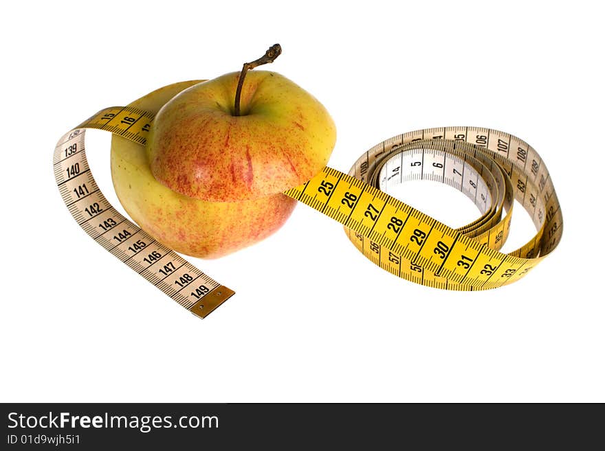 Apple with meter on white background