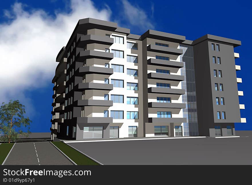 3D render of modern residential building