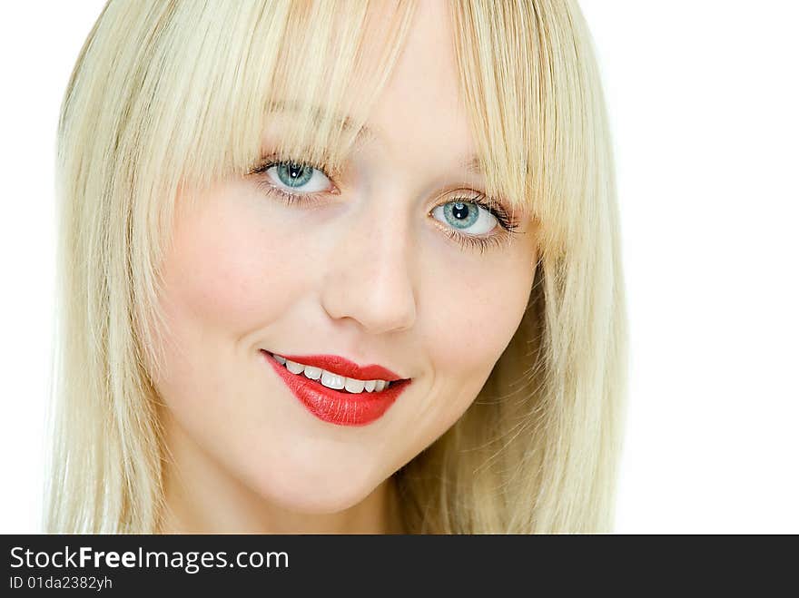 Portrait of young smiling girl on white. Portrait of young smiling girl on white