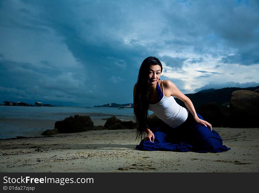 Asian woman relaxing on the outdoor