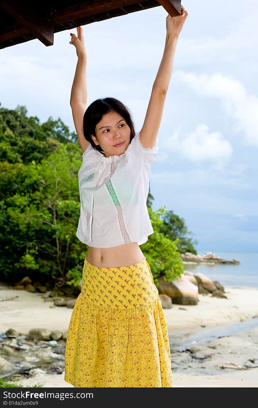 Asian woman relaxing on the outdoor