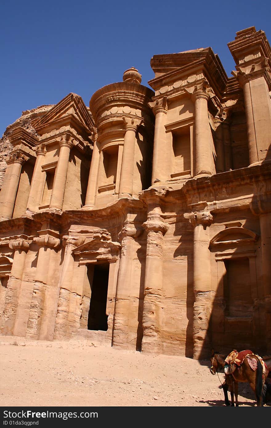 Ancient monastery of rock city petra in Jordan