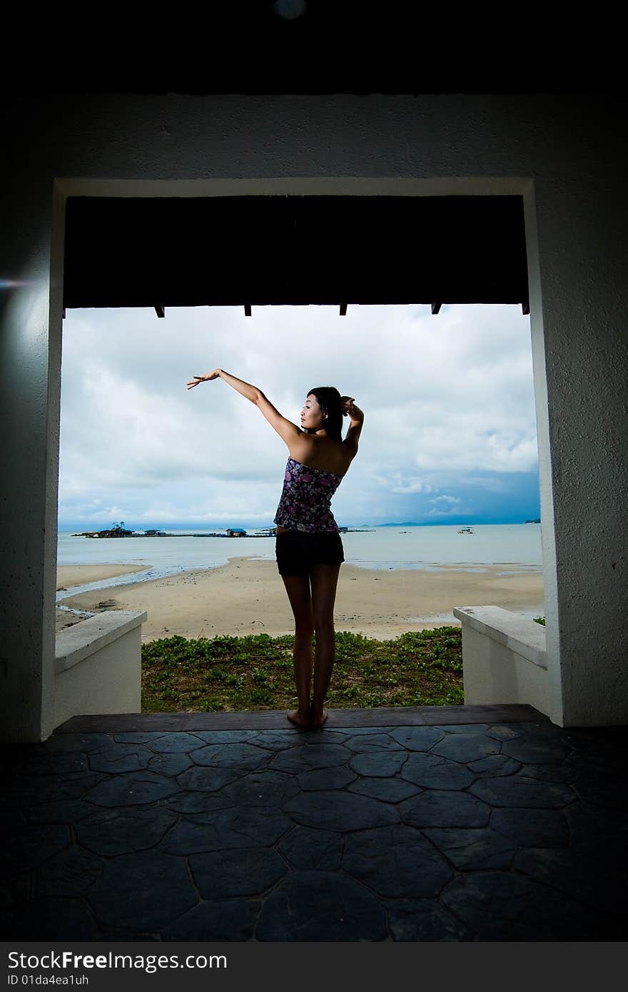 Asian Woman Relaxing On The Outdoor