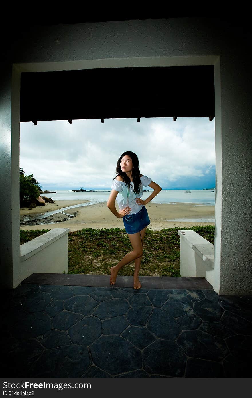 Asian woman relaxing on the outdoor