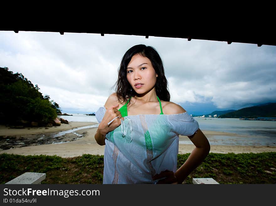 Asian woman relaxing on the outdoor