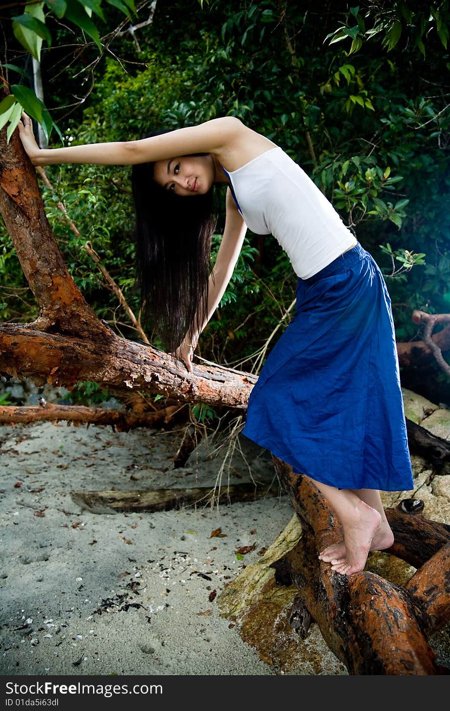 Asian woman relaxing on the outdoor