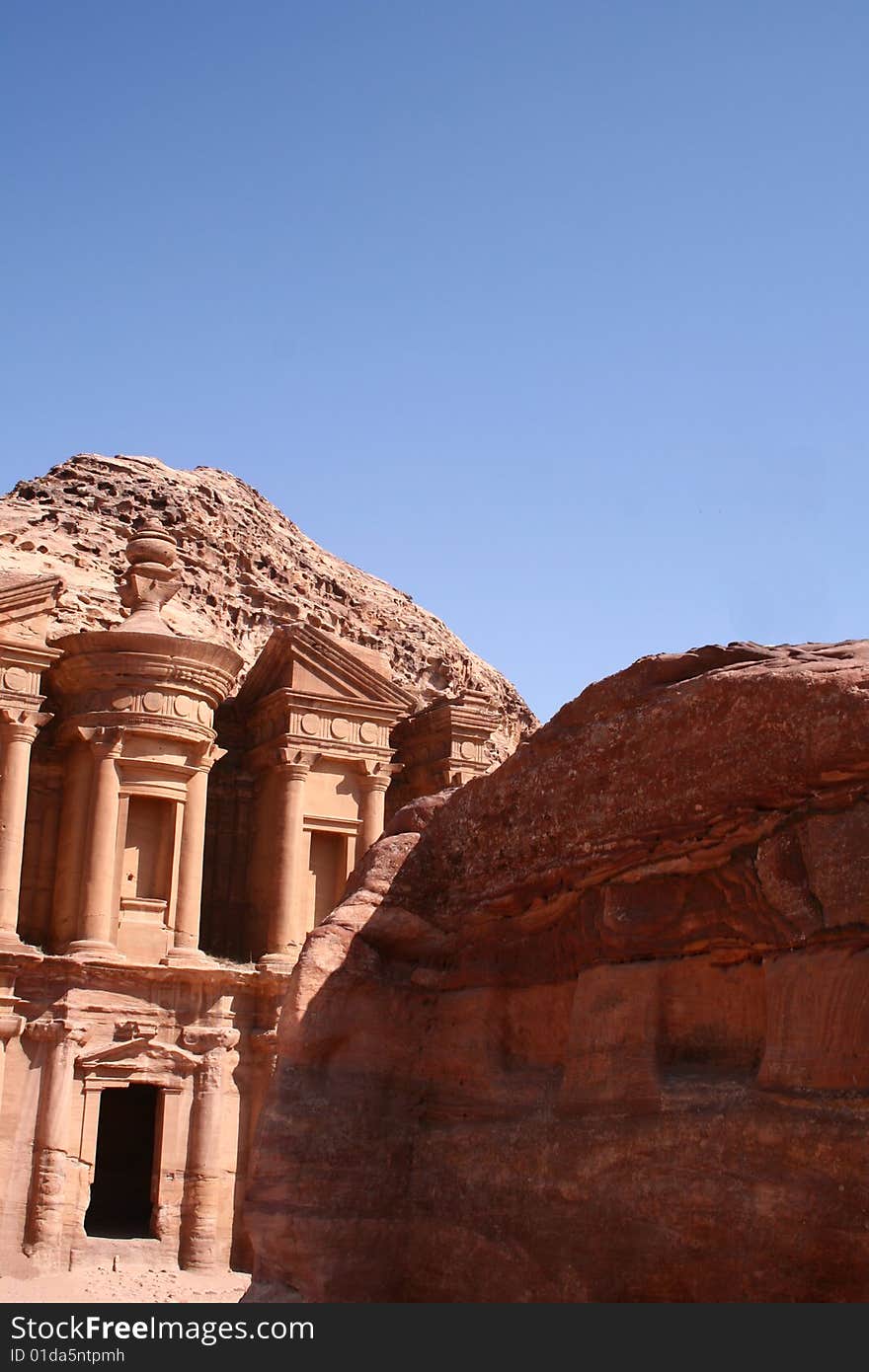 Ancient monastery of rock city Petra in Jordan