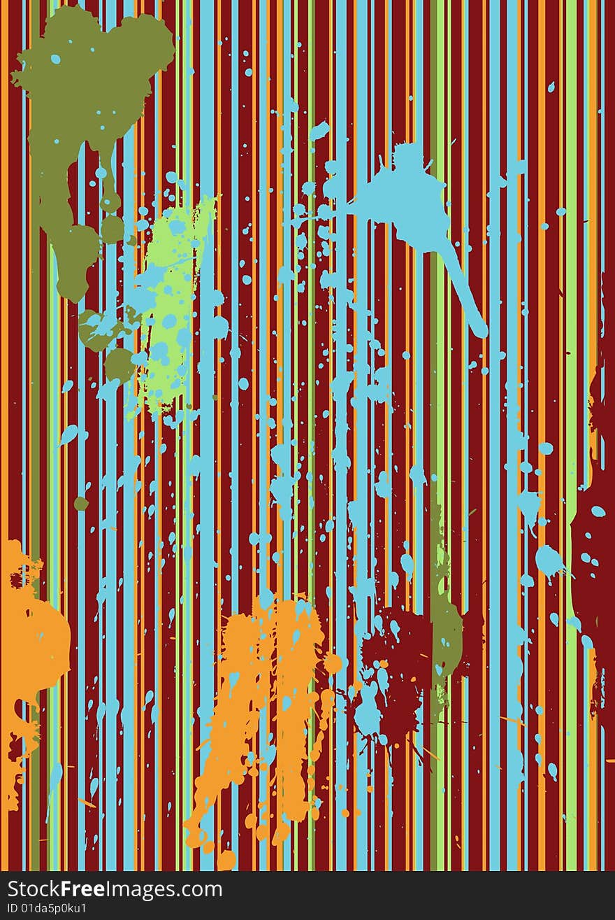 Retro grunge background with multicolor stripes and splashes