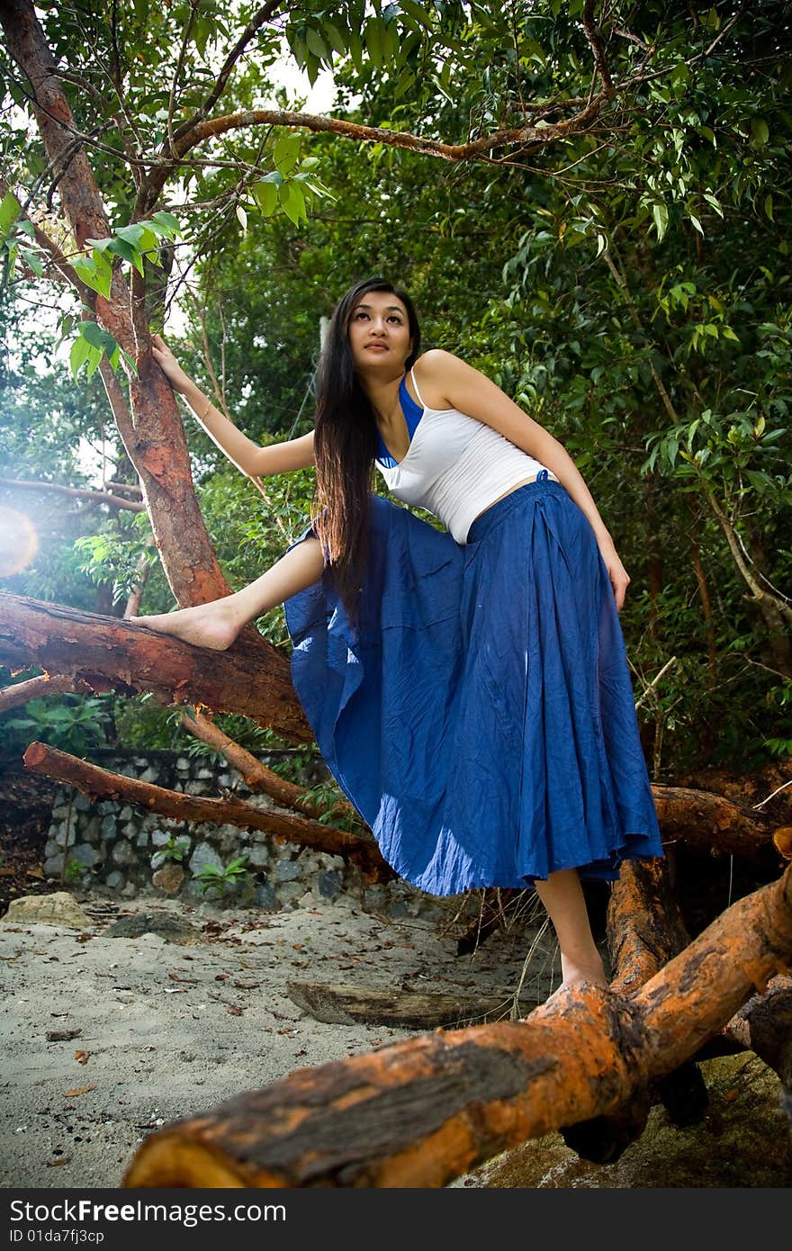 Asian woman relaxing on the outdoor