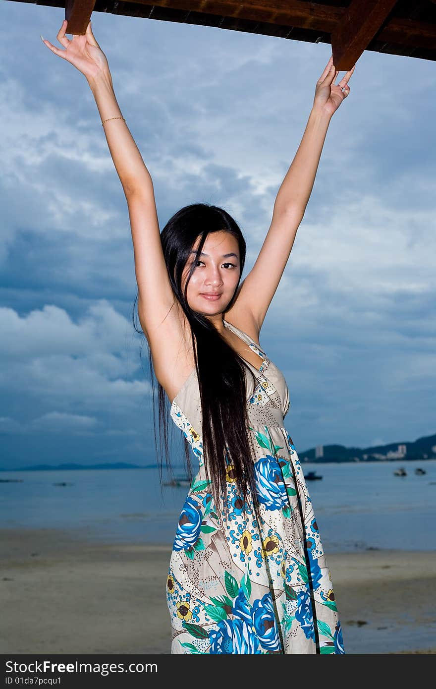 Asian woman relaxing on the outdoor