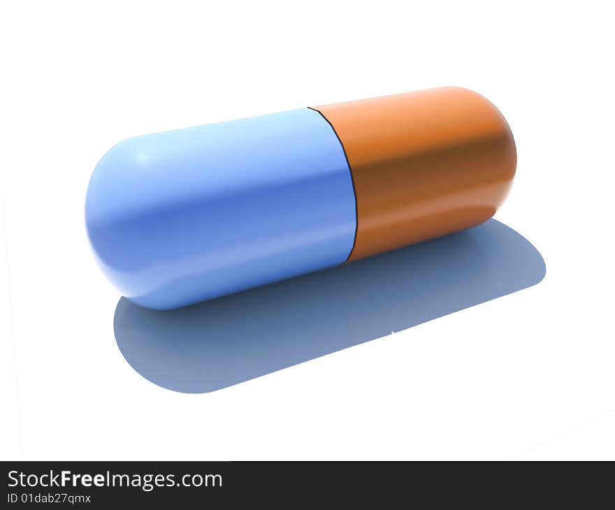 An isolated blue and orange capsule