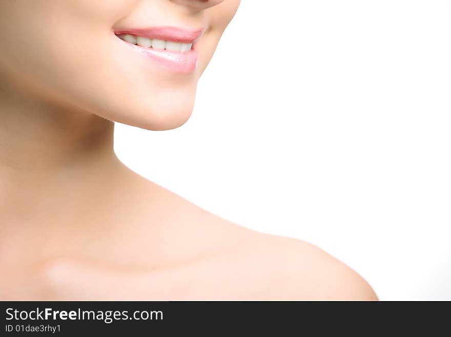 Beauty closeup woman portrait on white background