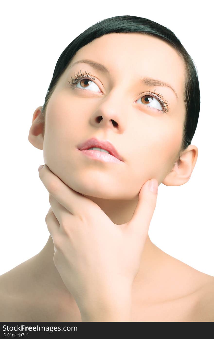 Beauty closeup woman portrait on white background