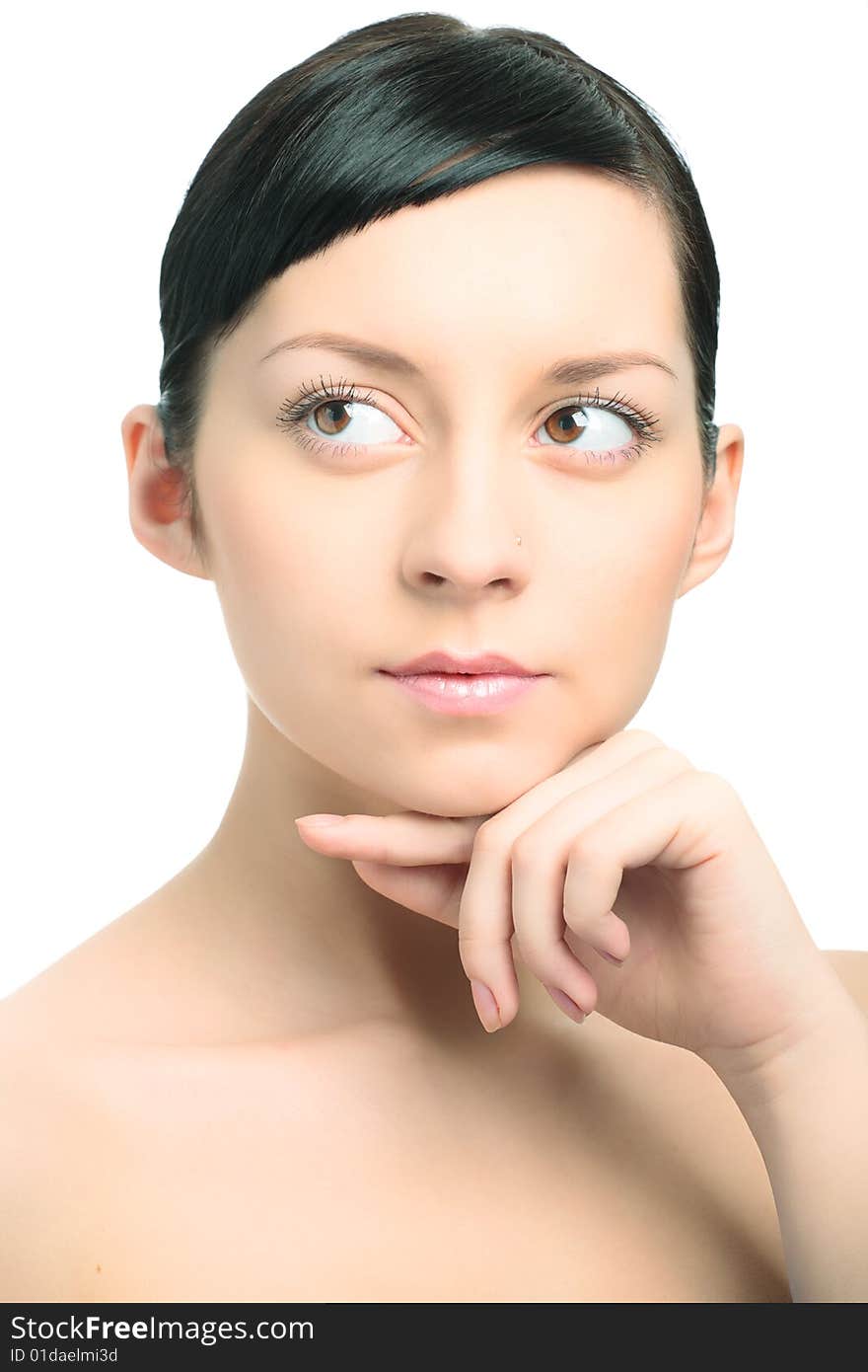 Beauty closeup woman portrait on white background