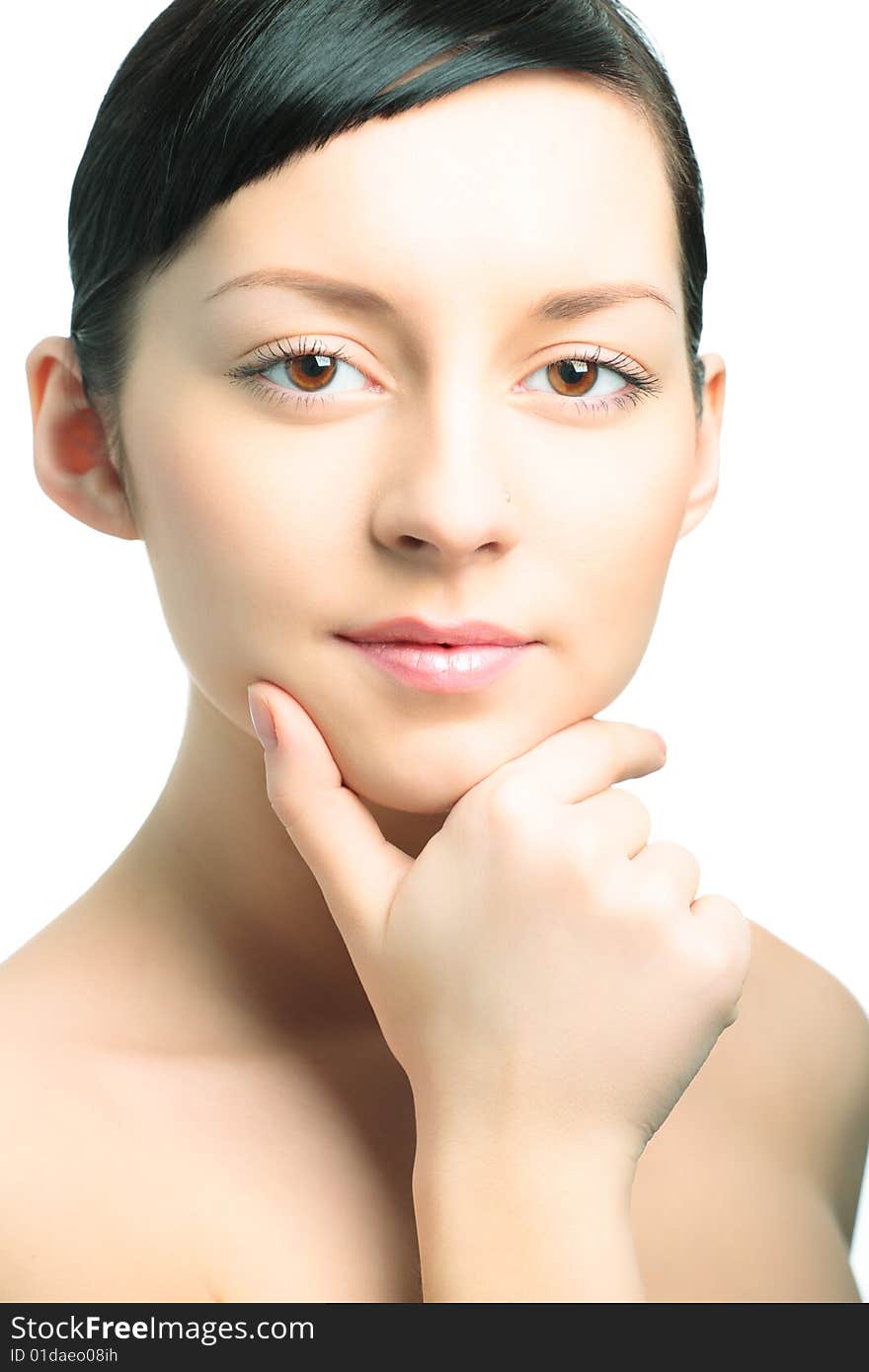 Beauty closeup woman portrait on white background