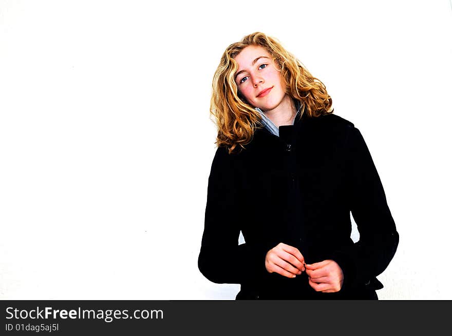 Portrait of pretty teenager against white background. Portrait of pretty teenager against white background