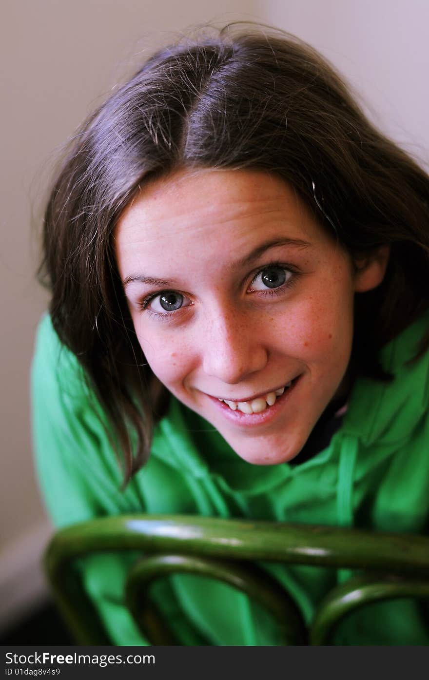 Closeup of pretty girl in green. Closeup of pretty girl in green