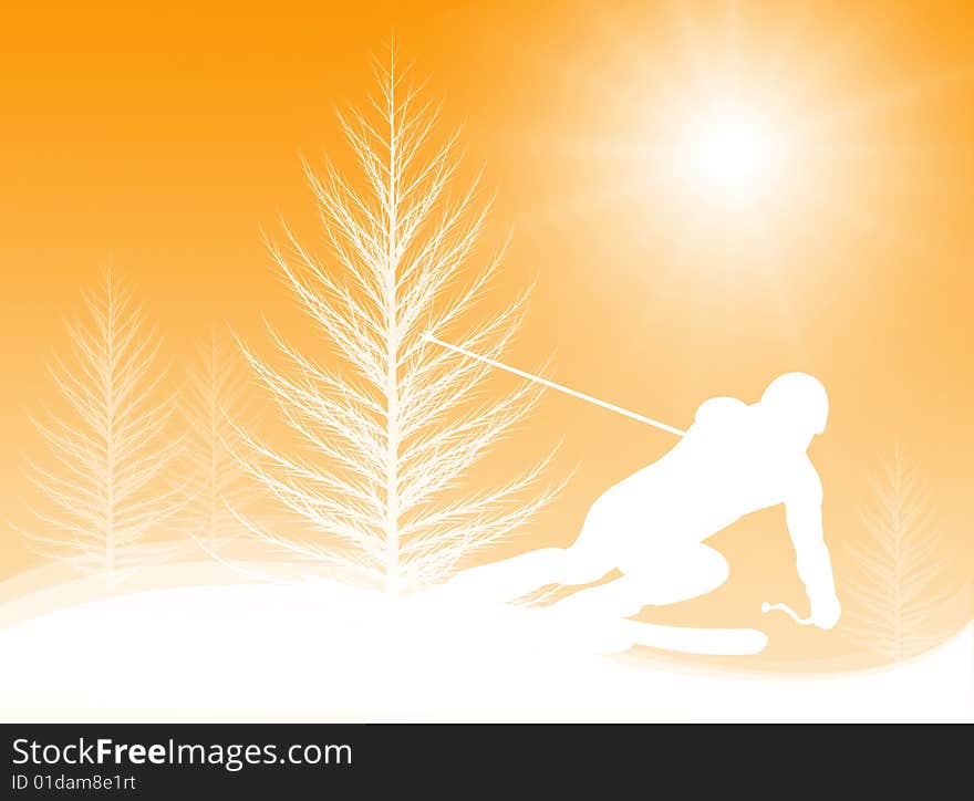 Man skiing on the mountains and in the sun. Man skiing on the mountains and in the sun