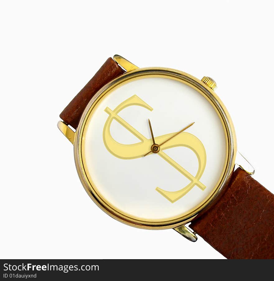 Dollar sign on background of a hand watch. Dollar sign on background of a hand watch