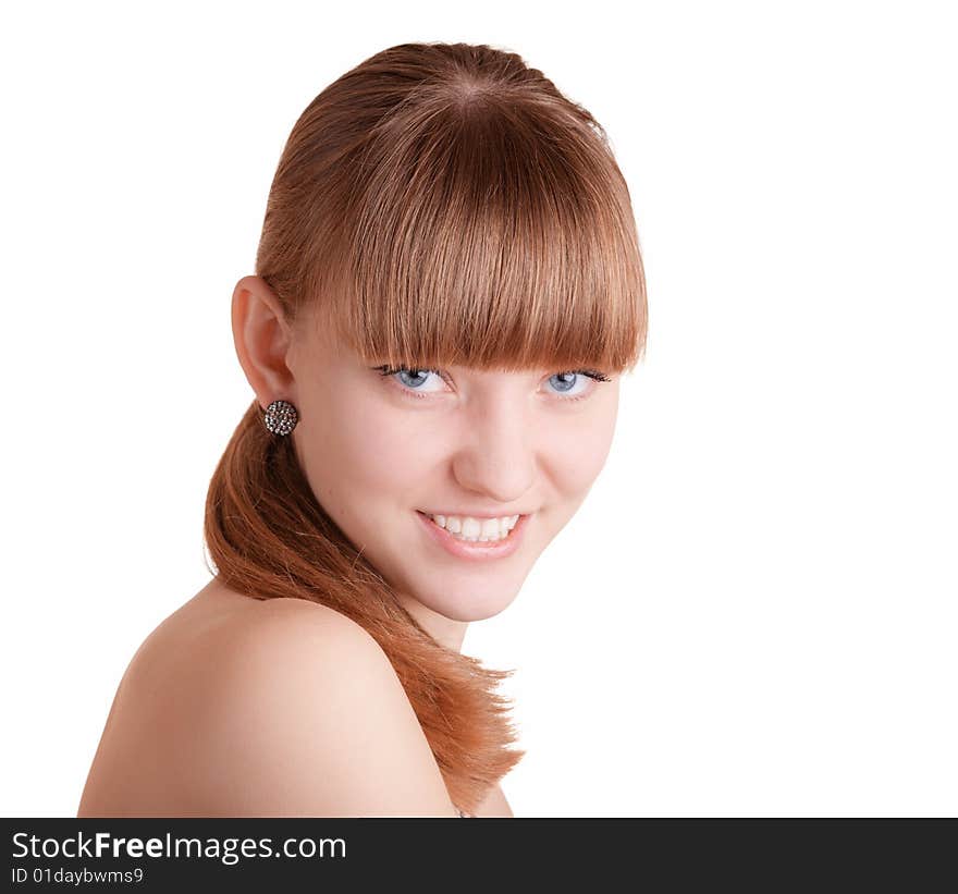 Young smiling girl on white background